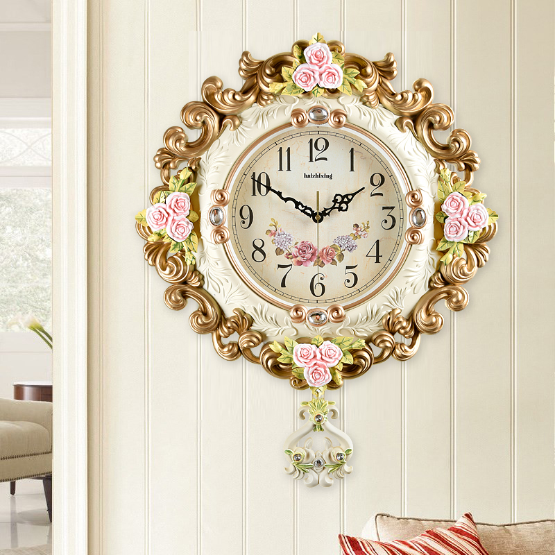 钟表客厅挂钟现代欧式田园简约大气家用石英钟创意静音卧室大挂表