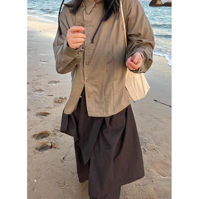 小众表妹 书生气新中式盘扣复古宽松衬衣2026早春新款