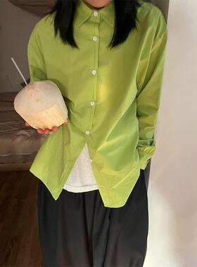 小众表妹 很春天的绿称肤色有生机的绿色休闲衬衫女