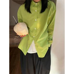 小众表妹 很春天的绿称肤色有生机的绿色休闲衬衫女