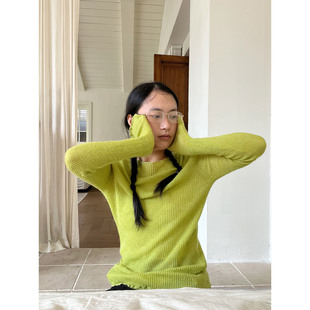 小众表妹 芥末绿打底针织毛衣修身保暖高弹均码