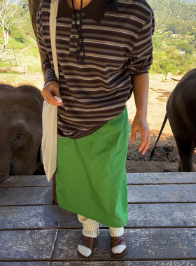 小众表妹2026春新品中长款学院半裙短裙绿色超有活力