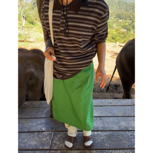 小众表妹2026春新品 学院半裙短裙绿色超有活力 中长款