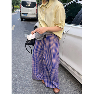 小众表妹 复古休闲格子裤宽松显瘦