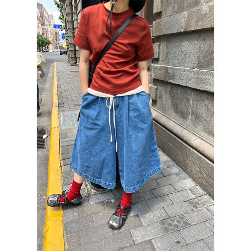 小众表妹 休闲7分阔腿牛仔裤高腰显瘦百搭直筒休闲裤