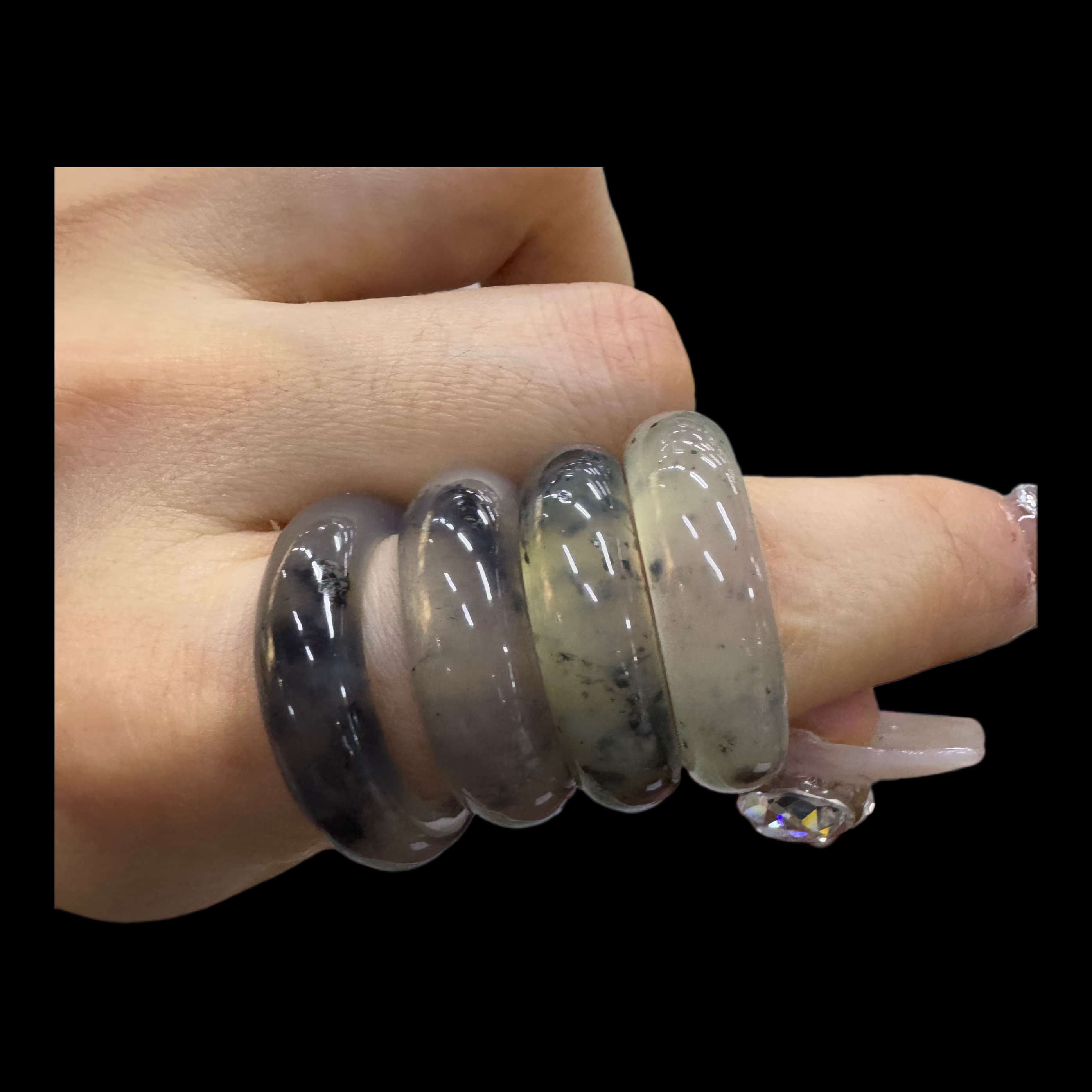 T8岫玉冰黄晴水 赛和田 水墨戒指一物一图男女款 11.11清货福利