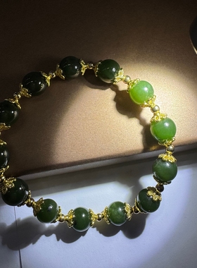 天然和田玉菠菜绿手链女款单圈