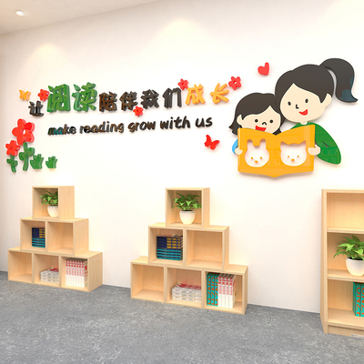 幼儿园读书区文化墙阅览室绘本馆装饰环创墙贴班级图书角教室布置