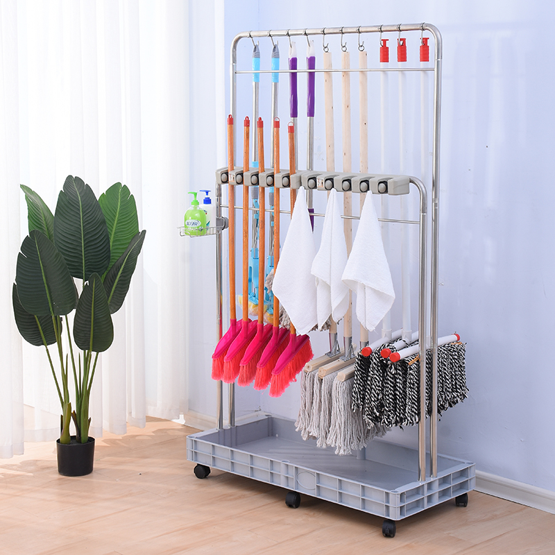 不锈钢可移动拖把挂架落地式扫把墩布置物架子卫生间收纳清洁工具