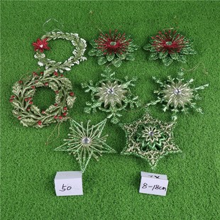 饰品七彩透明亚克力麋鹿雪花闪粉塑胶吊饰圣诞树吊饰商场 圣诞节装