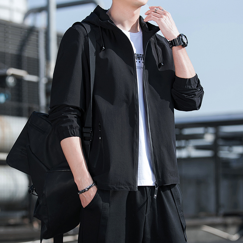 爆款夹克春秋季新款男士连帽修身外套韩版潮流帅气日系男装潮