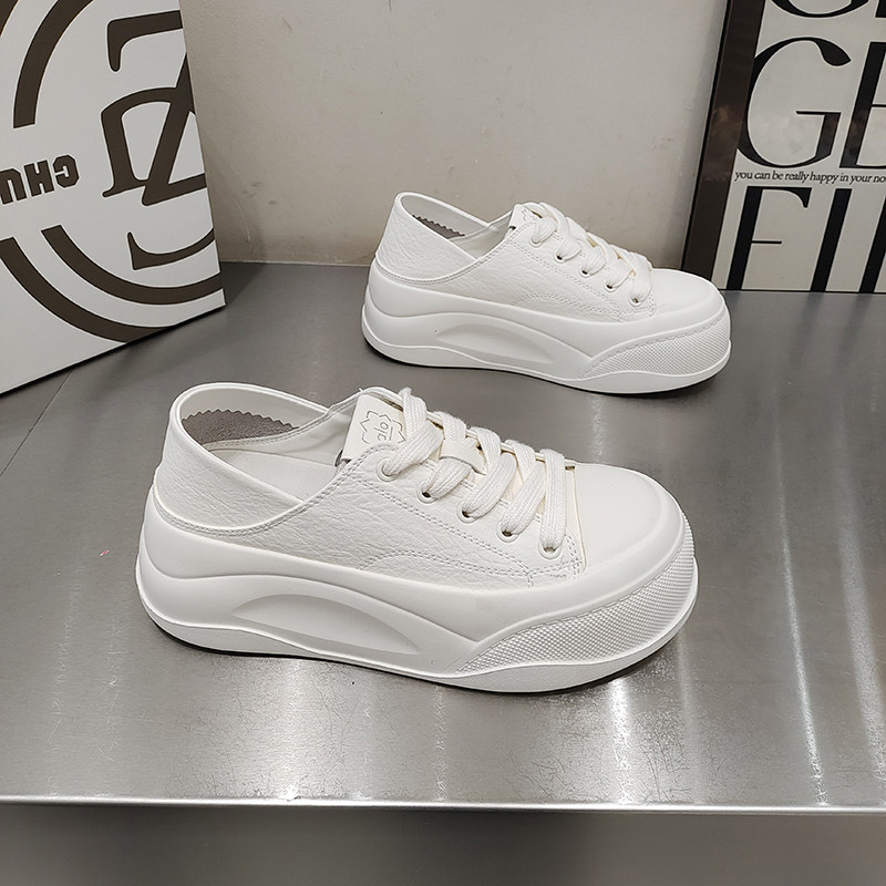 欧货超轻厚底小白鞋两穿圆头绑带韩版休闲女鞋2026春夏增高百搭款