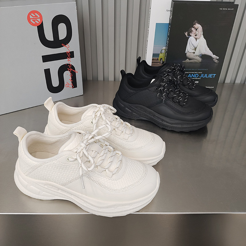 品味厚底老爹鞋圆头超轻水上漂慢跑鞋2026春款绑带低帮韩版运动女