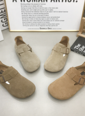 TTRR经典复古男女款勃肯鞋圆头磨砂皮平底卡扣休闲鞋时尚百搭潮流