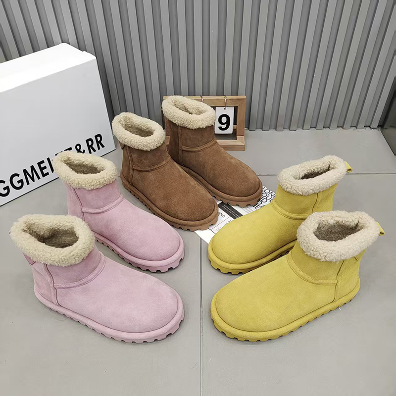 TTRR雪地靴毛毛口真皮女短靴复古