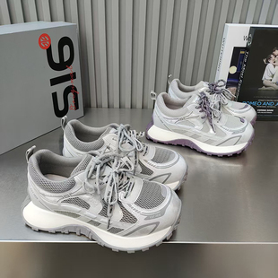 品牌阿甘厚底透气女鞋2026春款韩版休闲慢板运动鞋拼接绑带时尚款