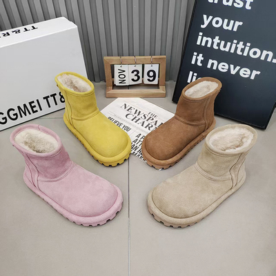 TTRR真皮雪地靴保暖糖果色女短靴