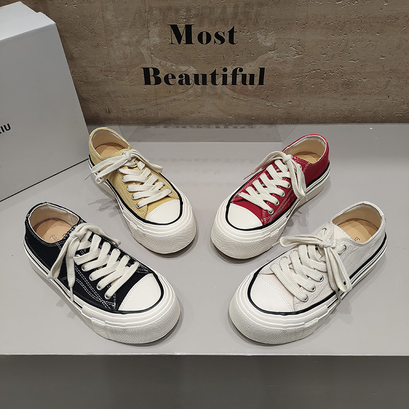 巴宝秀正品滑板鞋帆布厚底圆头绑带休闲运动鞋2026春款透气百搭款,女鞋,棉鞋,淘宝优惠券,粉丝福利购,淘宝优惠卷