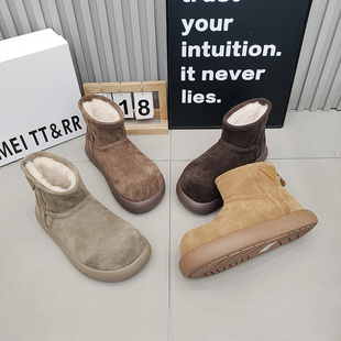 款 2025冬季 雪地靴橡胶厚底保暖厚绒女短靴大头磨砂皮女鞋 TTRR正品