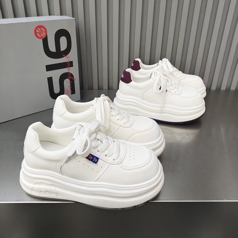 品品小白鞋吸模松糕底增高女鞋2026春款绑带韩版休闲运动鞋圆头款