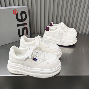 吸模松糕底增高女鞋 圆头款 2026春款 休闲运动鞋 绑带韩版 品品小白鞋