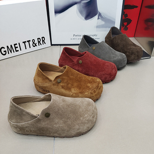 TTRR正品勃肯鞋圆头复古风休闲鞋2026春款一脚蹬磨砂皮休闲百搭款