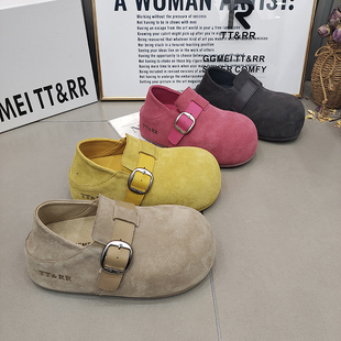 TTRR正品卡皮巴拉面包鞋松糕底磨砂皮一字带扣韩版女鞋2026春百搭