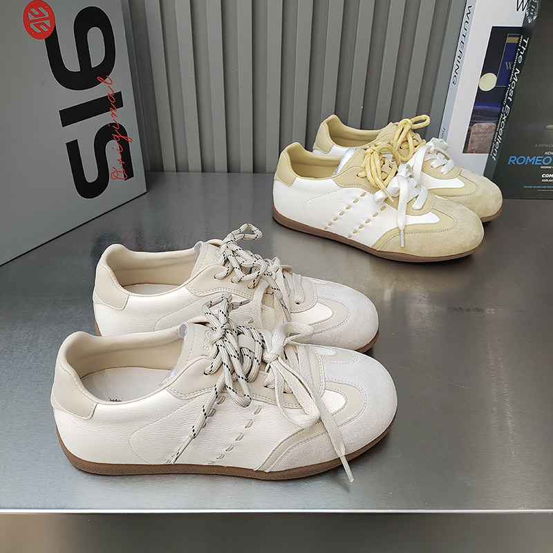 品牌平底德训鞋圆头拼接低帮韩版休闲女鞋2026春款绑带时尚鞋学院,女鞋,棉鞋,淘宝优惠券,粉丝福利购,淘宝优惠卷