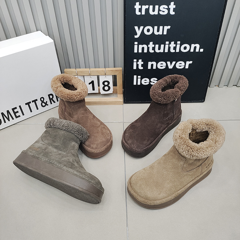 TTRR毛毛口厚底雪地靴侧拉链真皮