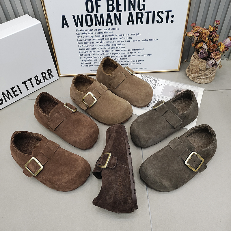 TTRR厚底勃肯鞋一字带卡扣加绒女