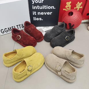 TTRR正品圆头勃肯鞋一字带扣平底磨砂皮女鞋2026春款透气复古风款