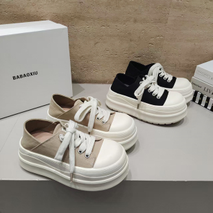 巴宝秀BABAOXIU帆布超轻松糕底女鞋 百搭 圆头绑带2026春夏透气韩版