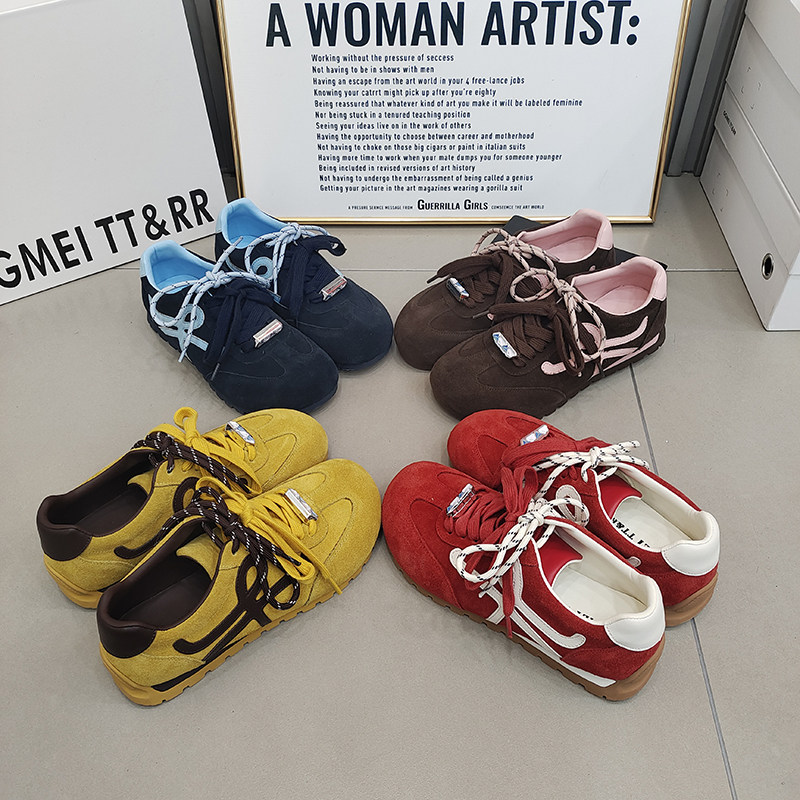 TTRR正品德训鞋磨砂皮拼接平底韩版女鞋2026春款绑带休闲学院百搭,女鞋,棉鞋,淘宝优惠券,粉丝福利购,淘宝优惠卷