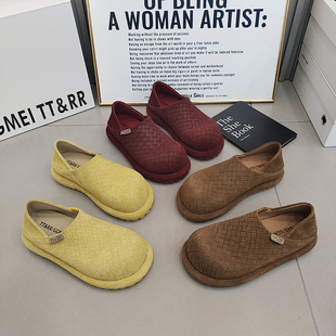 TTRR正品磨砂皮印花大头勃肯鞋平底两穿休闲女鞋2026春款复古百搭