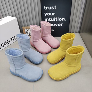 靴 加绒保暖休闲2025冬季 TTRR正品 糖果色雪地靴厚底套筒憨憨面包鞋