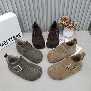 2025秋冬款 TTRR大头高帮加绒勃肯鞋 磨砂皮拼接一字带卡扣休闲女鞋