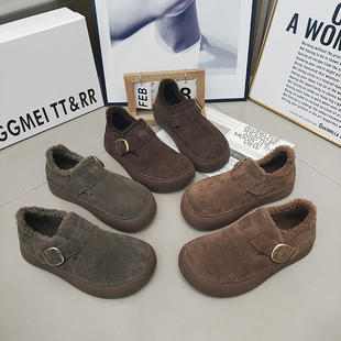 2025冬季 大头橡胶厚底一字带卡扣加绒女鞋 保暖复古 勃肯鞋 TTRR正品