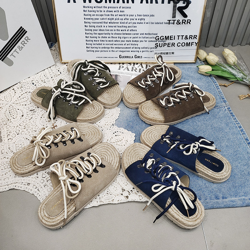 TTRR磨砂皮编织漏趾外穿女凉拖