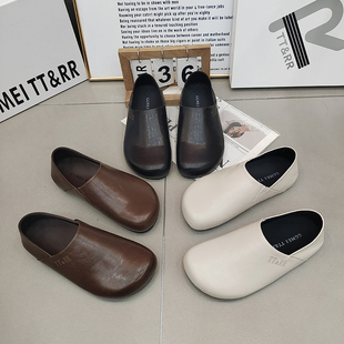 TTRR正品简约皮面勃肯鞋两穿平底休闲女鞋2026春款复古百搭懒人鞋