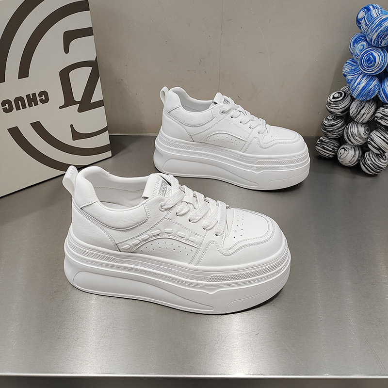 欧货松糕底小白鞋圆头低帮韩版增高女鞋2026春款绑带超轻休闲百搭