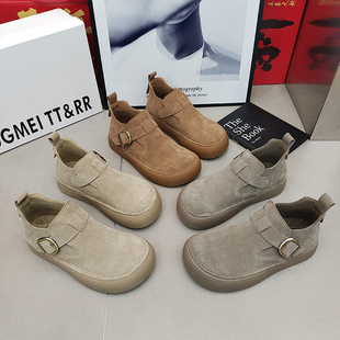 TTRR正品高帮磨砂皮橡胶底勃肯鞋2026春款一字带圆头休闲复古女鞋