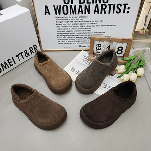 2025秋冬简约百搭 厚底加绒复古磨砂皮女鞋 TTRR正品 低帮大头勃肯鞋