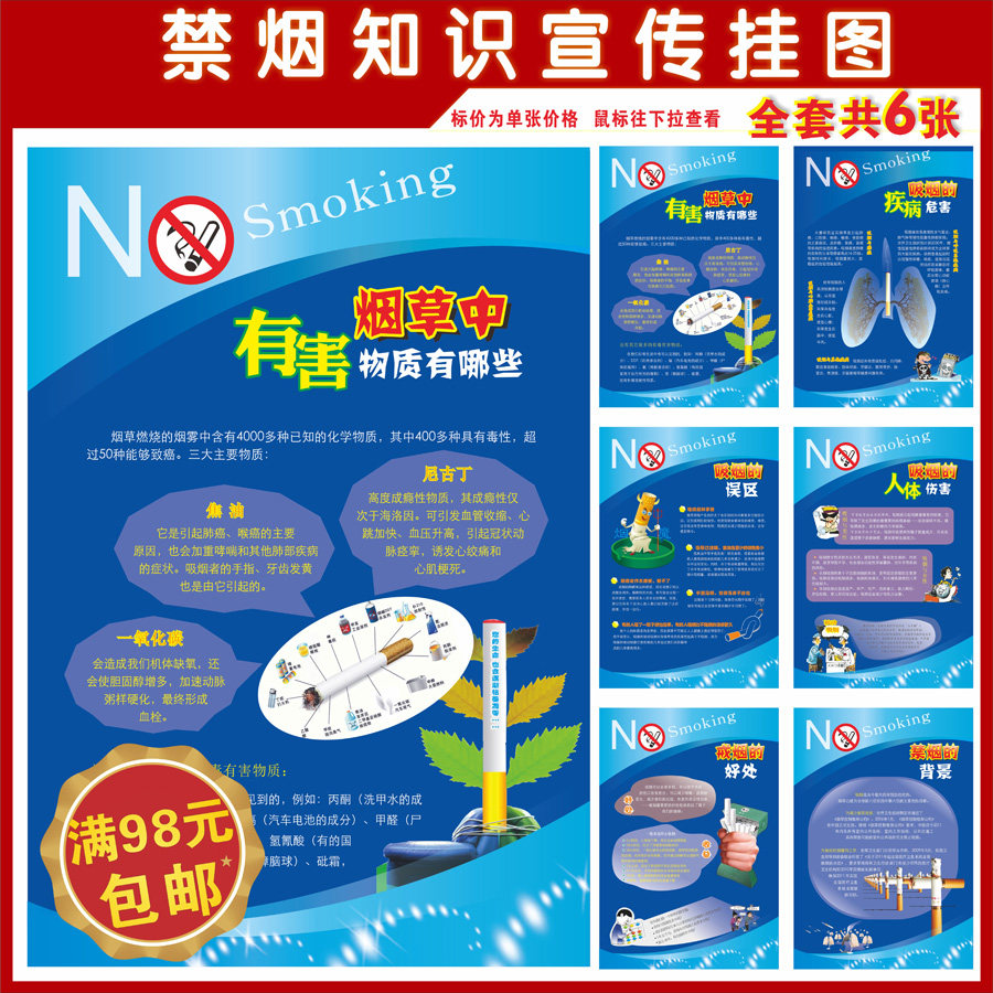 禁止吸烟宣传海报控烟挂图吸烟有害健康墙贴宣传画商场禁烟标示语