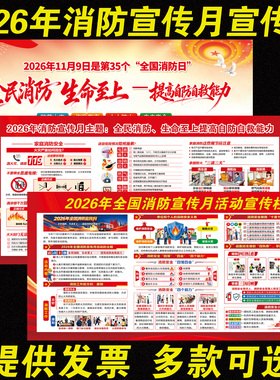 2026年消防月宣传海报宣传栏展板挂图119消防日宣传图安全宣传画