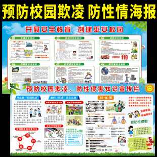 中小学安全教育墙贴预防校园欺凌暴力打骂防溺水标语海报知识贴纸