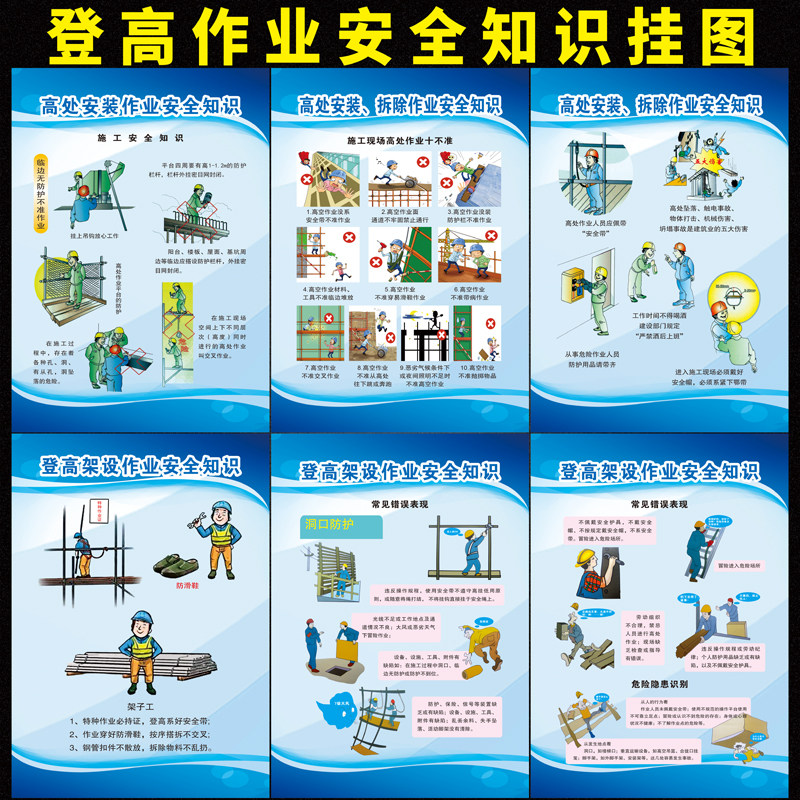 高处安装作业安全挂图登高作业安全常识海报建筑工地安全警示标语