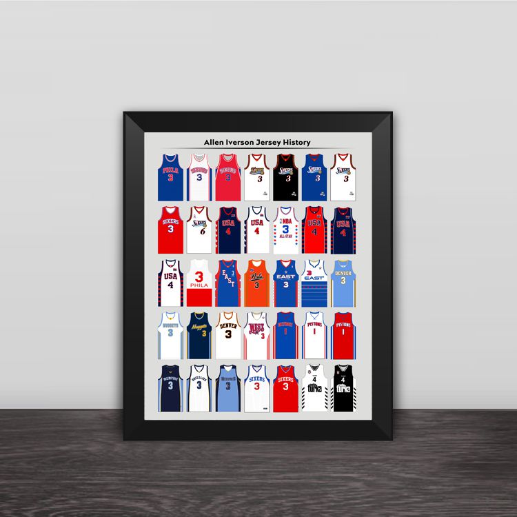 阿伦艾弗森职业生涯球衣款相框费城76人照片墙客厅卧室挂框桌摆台