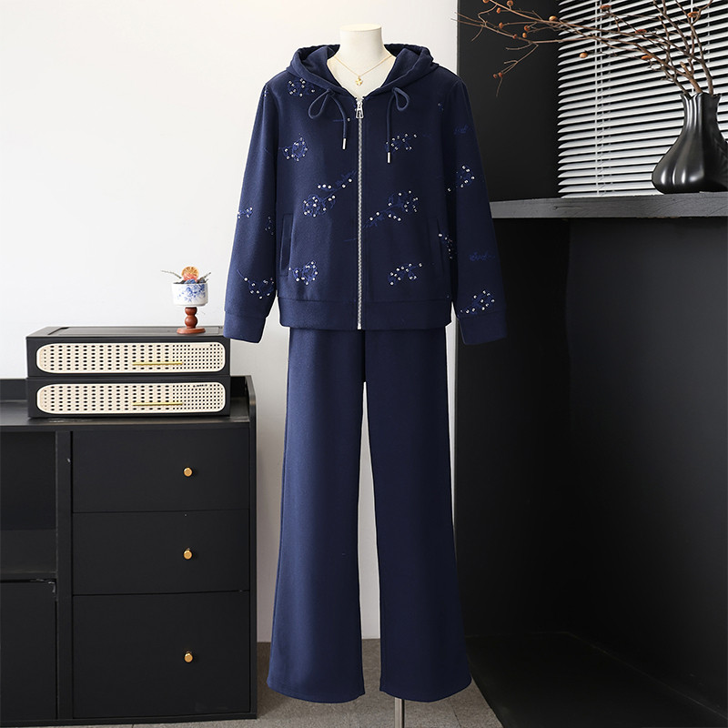 妈妈装休闲套装秋装运动服中老年女装春秋外套大码开衫两件套上衣