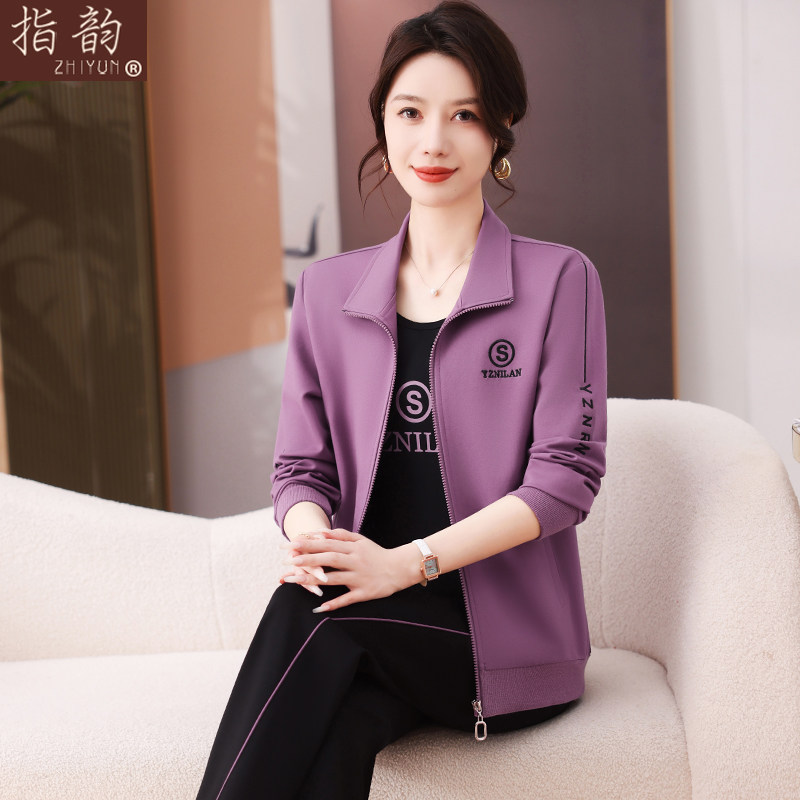 新品妈妈女装套装2026新款洋气中年纯色春秋休闲三件套中老年时尚