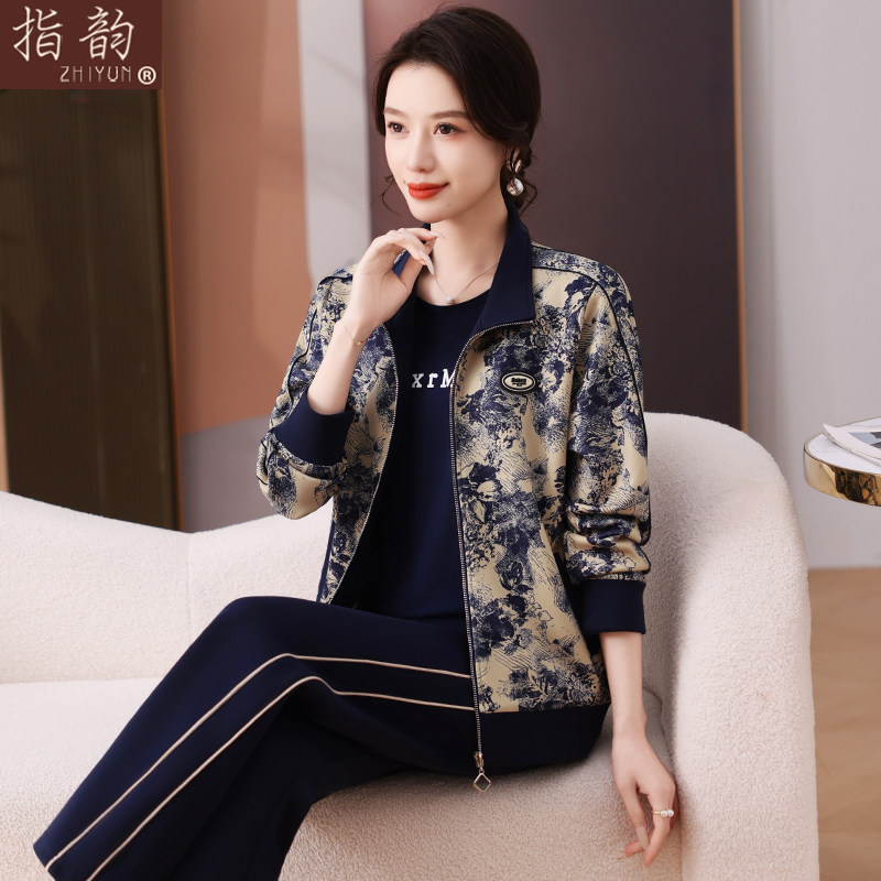 推荐中年妈妈春装运动服套装2026新款大码中老年女春秋外套休闲三